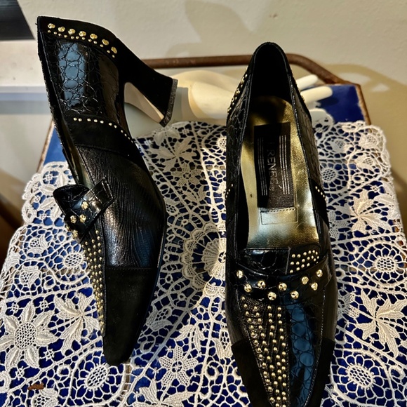 Black Mock Croc, Snake and Suede Court shoes by J. Renee, c1990 - Sz 8M - Picture 4 of 15